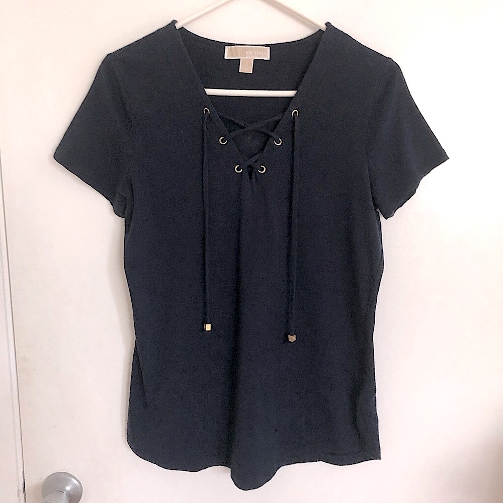 Michael Kors navy short sleeve lace-up top